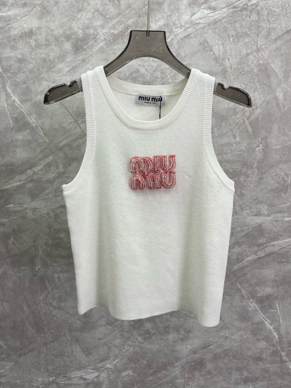 Miu Miu White Tank Top with Pink Logo